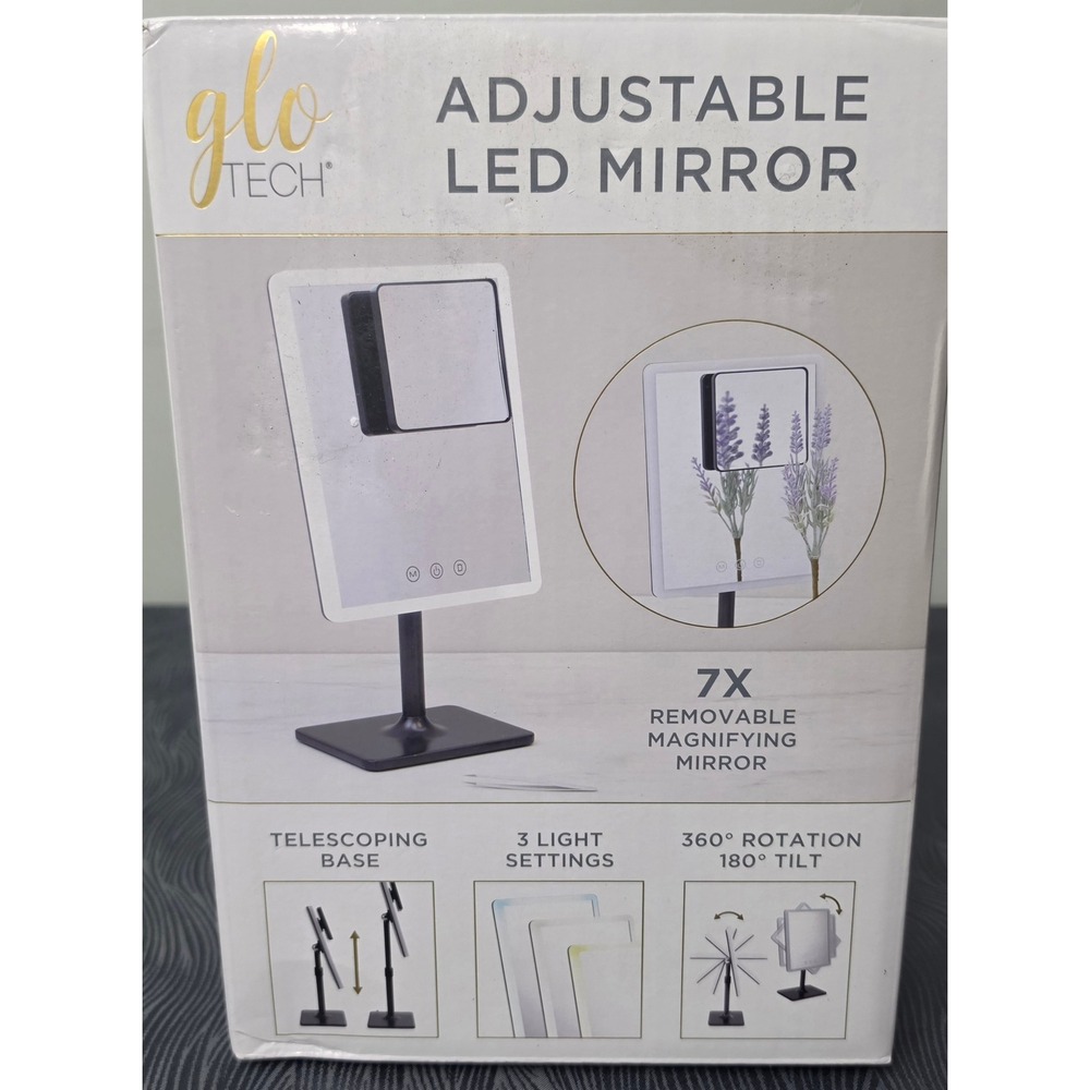 Glo Tech Adjustable LED Makeup Beauty Mirror White 7X Magnifying Rechargeable
